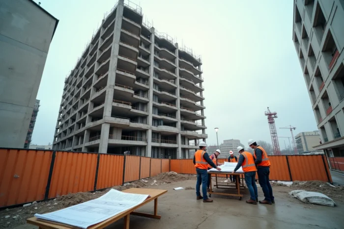 Chantier de construction d'un ensemble immobilier mixte en centre-ville français par Altarea