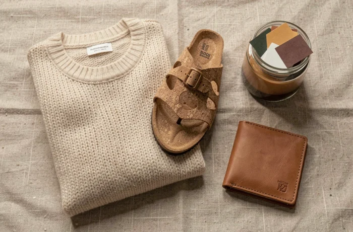 Plat posé de vêtements et accessoires durables en matières naturelles pour une garde-robe éco-responsable