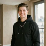 Portrait d'un jeune rappeur français en couple dans son appartement parisien moderne en 2026