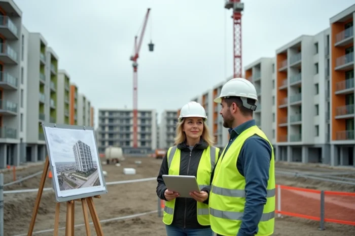Coordinatrice de chantier et ingénieur sur un vaste programme résidentiel de Nexity Apollonia en Île-de-France