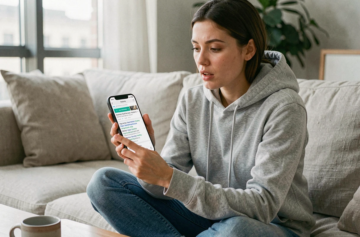 Femme consultant son smartphone pour trouver la nouvelle adresse d'un site web